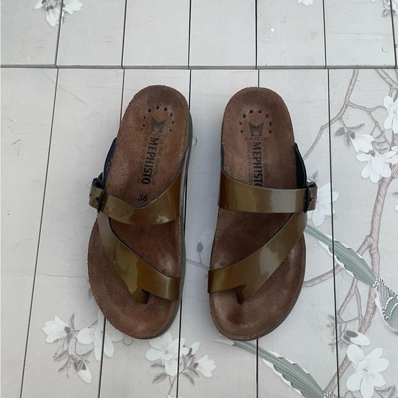 Mephisto Olive and Brown Slide Sandals - Picture 1 of 6